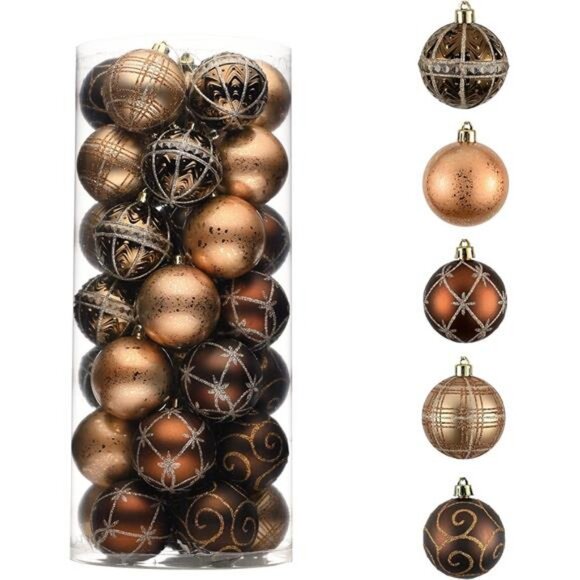 Christmas Ornaments Set, 35ct 2.36 Inches Brown Copper Gold Shatterproof - Picture 1 of 7